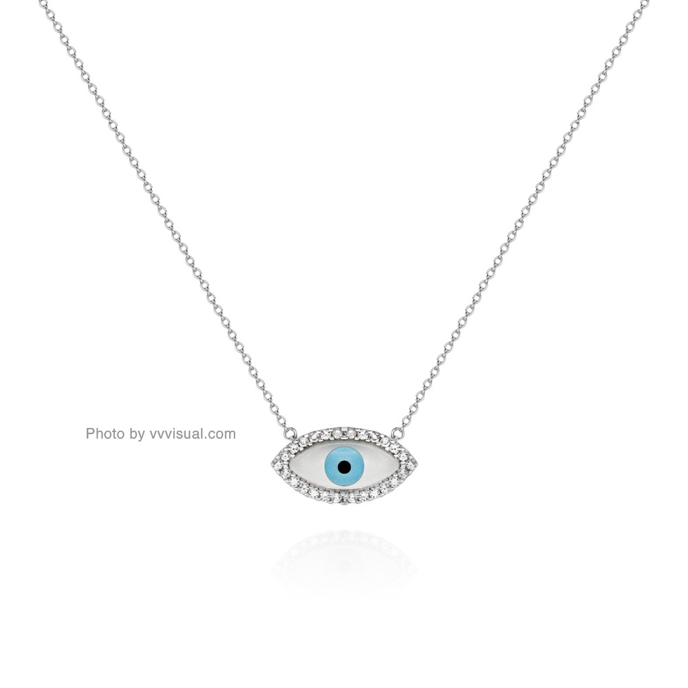 925 Sterling Silver Evil Eye Mother of Pearl & CZ